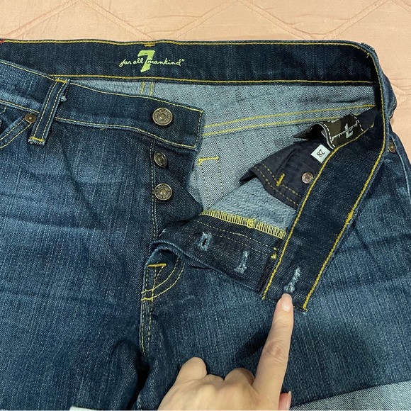 7 Seven For All Mankind dark denim roll up shorts with button fly, size 28. - Picture 3 of 4